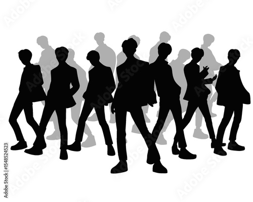 Silhouette of handsome men, male idol group, icon isolated on white background