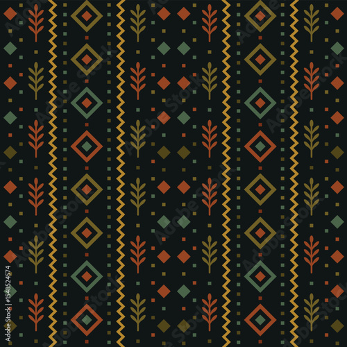 Tribal Folk Seamless Pattern – suitable for fashion design, decoration, fabric, wallpaper and printing on dark background