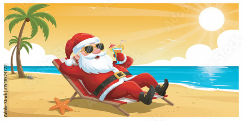 Santa Claus at the Beach Vector with Fun Summer Theme