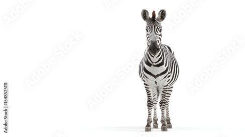 Zebra standing centered against white background