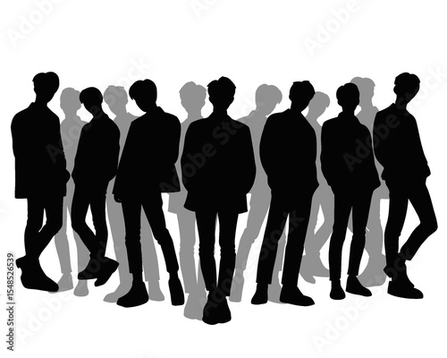 Silhouette of handsome men, male idol group, icon isolated on white background