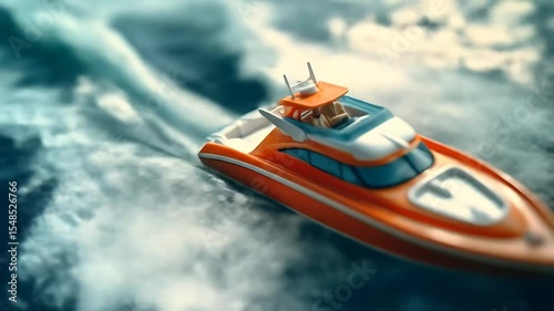 Little toy boat running on water