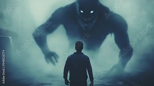 A man facing his inner demons, freedom concept