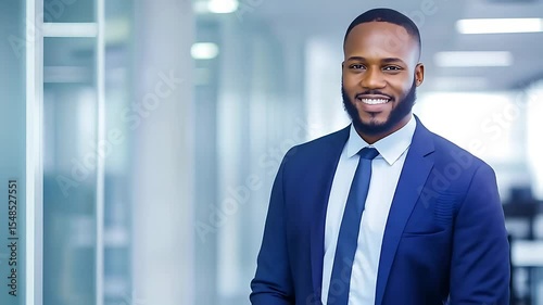 Professional African Man in Blue Suit in Modern Workplace