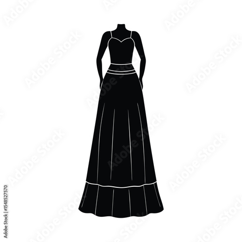 vector illustration of  tired maxi skirt fashion CAD