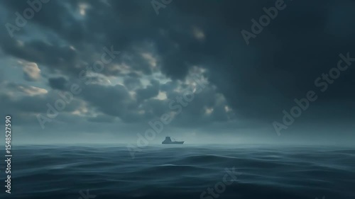 Dramatic Ocean Waves and Horizon with Boat