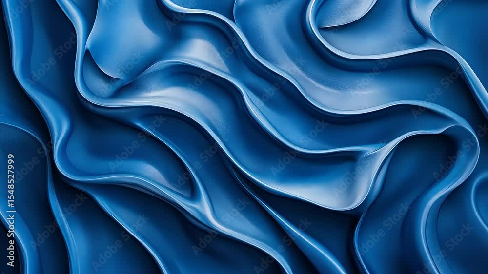Abstract blue fabric texture with flowing waves, creating a sense of depth and movement