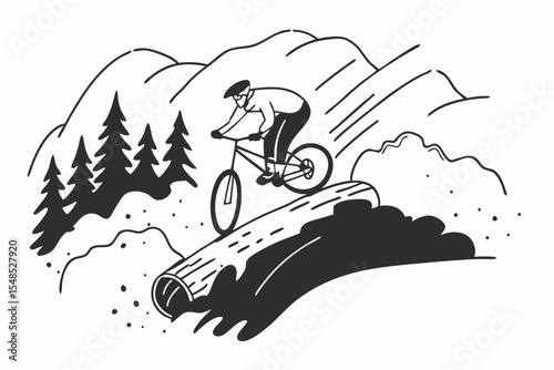 Dynamic Mountain Biking Scene in Action Vector Illustration Design