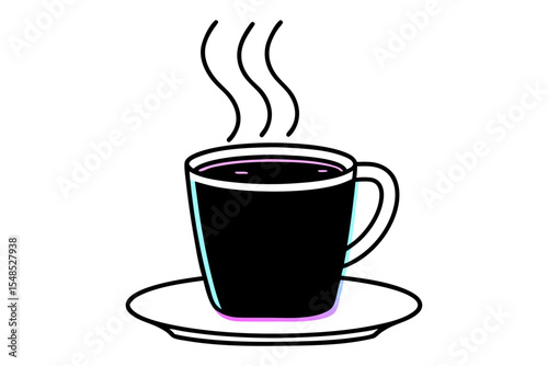 Neon Lit Coffee Cup with Steam Rising Vector Illustration Design