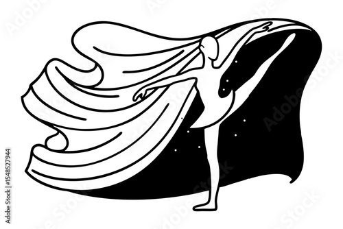 Silhouette of a Dancer with Flowing Fabric Vector Art Design