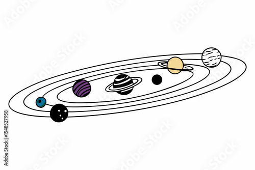 Vibrant Solar System Design with Planets and Rings