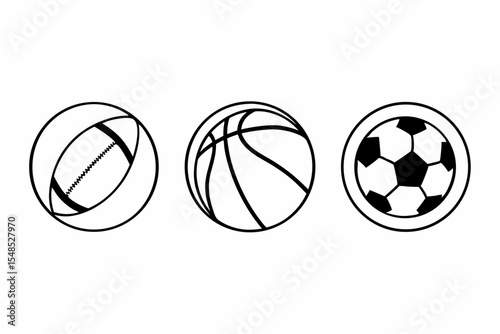 Sports Iconography Set Football Basketball and Soccer Icons