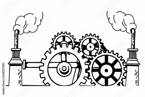 Steampunk Inspired Gears and Machinery Vector Design Detailed