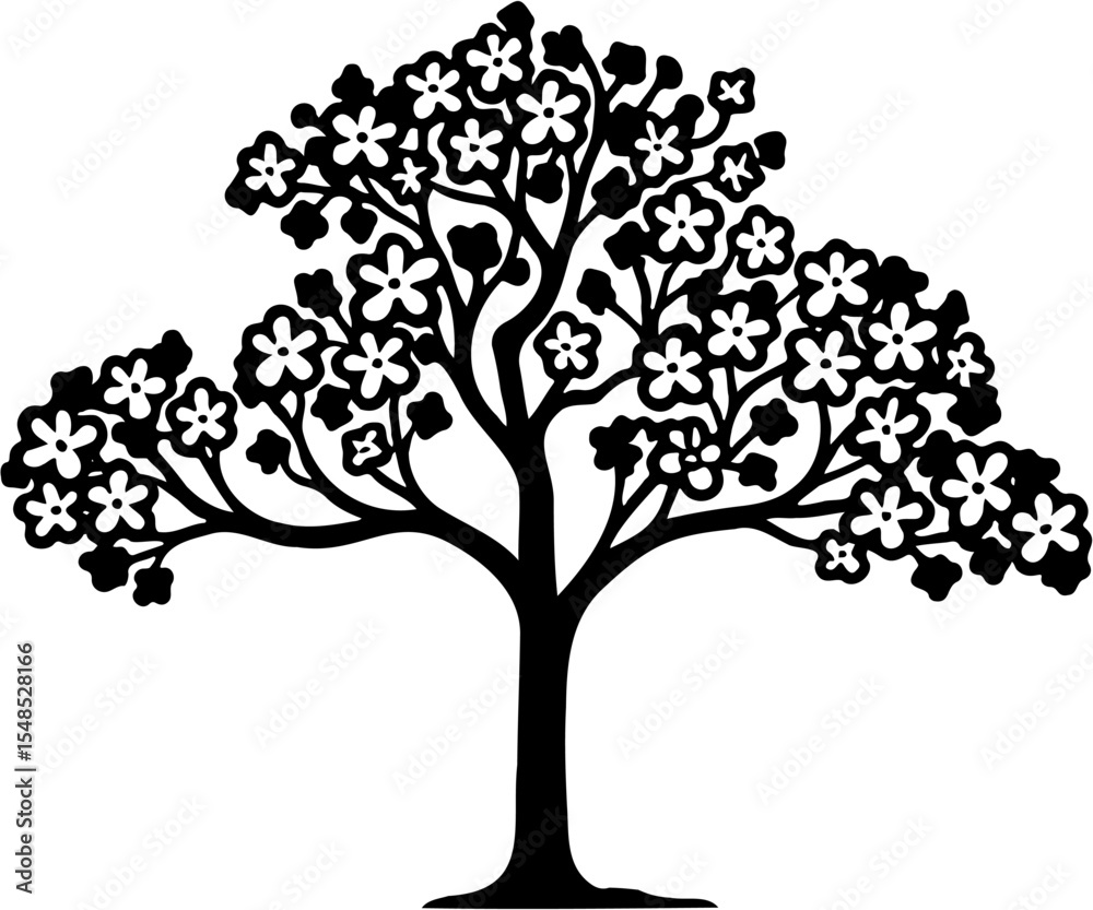 Fototapeta premium cherry blossom tree line art vector illustration, isolated on white