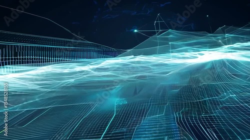 Abstract Digital Landscape: Teal Cyberspace