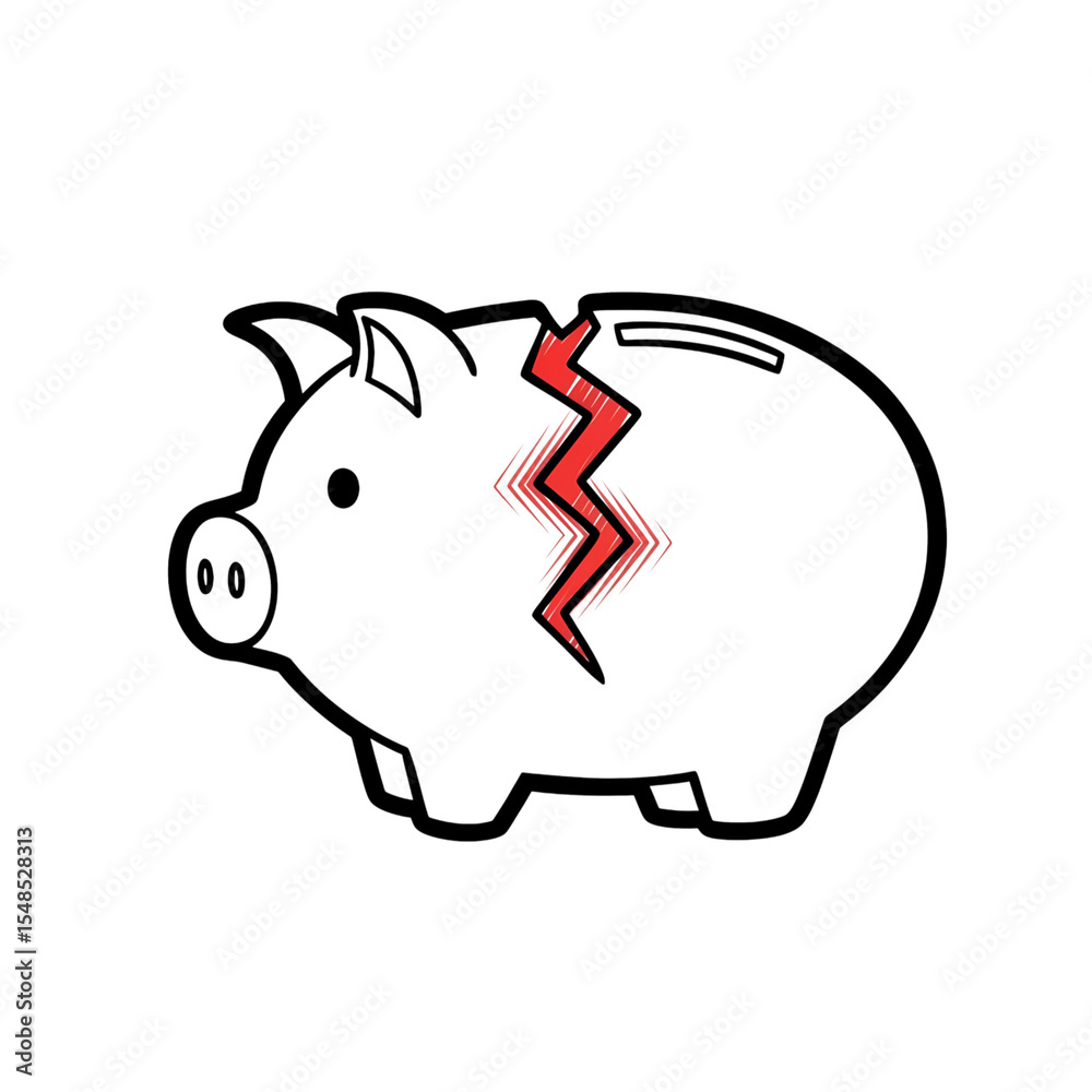 Obraz premium A broken piggy bank icon a black and white line art sketch This doodle is a symbol for financial loss crisis bankruptcy or lost savings A money problem vector art