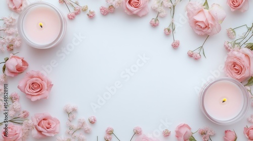 Elegant pink roses and candles arrangement