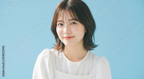 Refreshing and Natural Smiling Portrait of a Young Japanese Woman