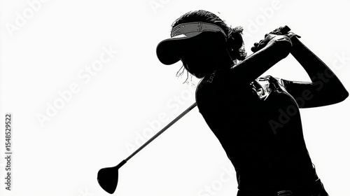 Girl Golfer Silhouette in Action/ゴルフをする女性のシルエット9