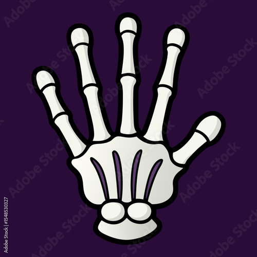 Cartoon Skeleton Hand with Open Palm Detailed Bone Structure Black Palm White Bones.