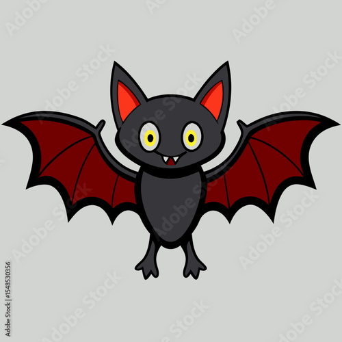 Cartoon Bat with Red Wings and Yellow Eyes Halloween Illustration.