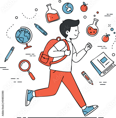 Student learning education concept with school supplies and globe vector illustration 