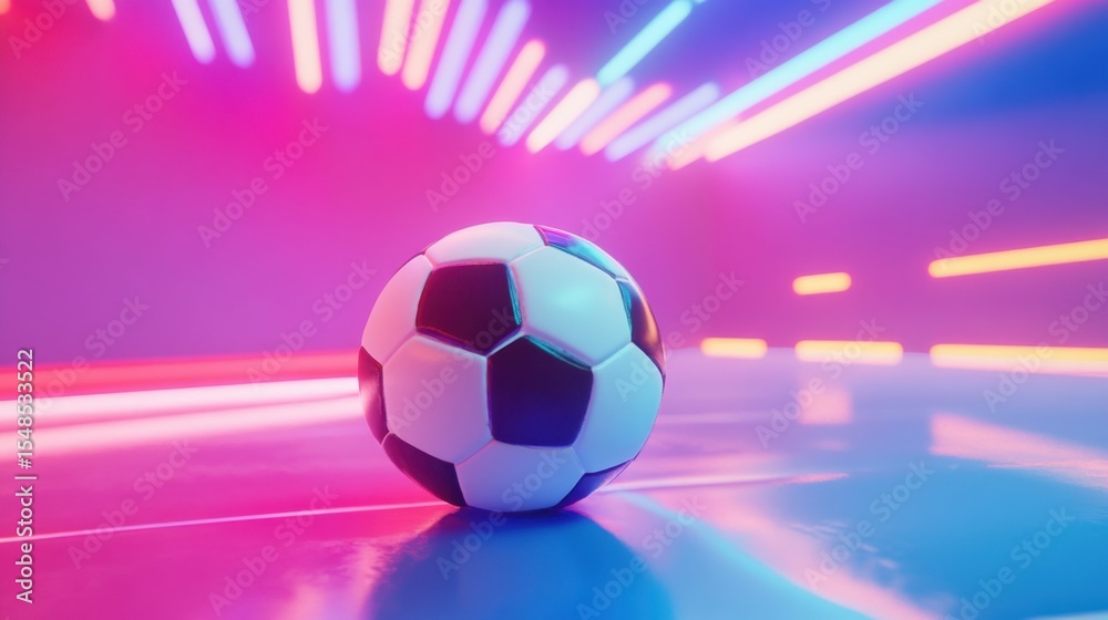 Obraz premium Futuristic soccer ball illuminated by neon lights, a surreal sports moment