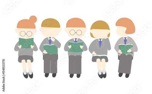 本を座って読む学生たちのアイコン
