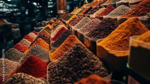 Colorful Spices Piled High in Turkish Market