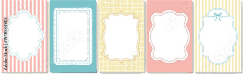 Vintage hand drawn frames with whimsical lines, bows, ribbons. Italian summer vacation aesthetic. Colorful minimalist line borders, postage stamp .