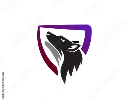 head wolf roaring shield care logo icon symbol design template illustration inspiration