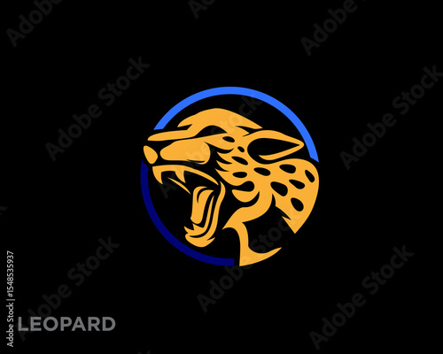 circle head wild cat puma cheetah leopard panther roaring  mad logo icon symbol design template illustration inspiration