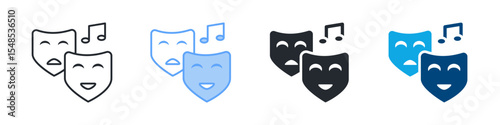 Entertainment Icon Set Multiple Style. Designed In Outline, Blue, Glyph, Dual Tone