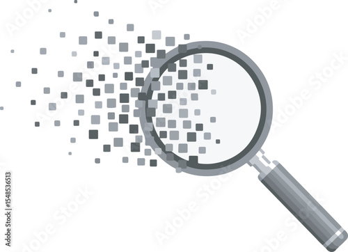Digital Search Icon for Data Analysis, SEO Audit, Tech Illustration, Cyber Investigation, Pixel Exploration