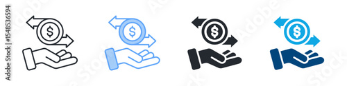 Trade Icon Set Multiple Style. Designed In Outline, Blue, Glyph, Dual Tone