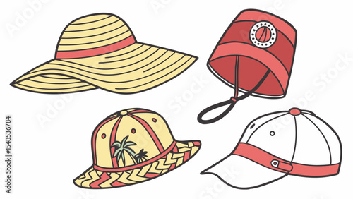 Straw summer hat and black sunglasses isolated on white, a classic fashion object