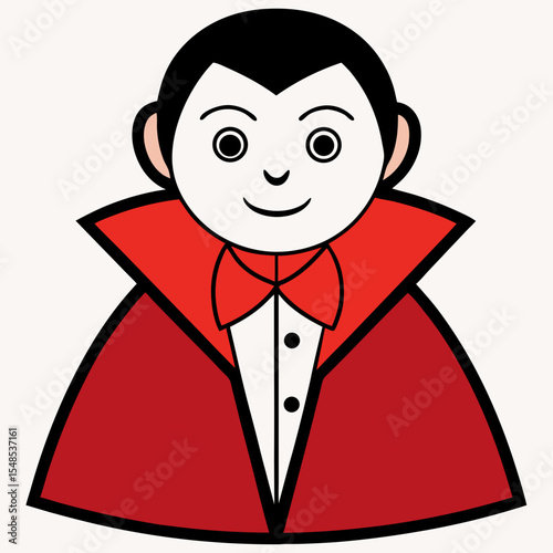 Cartoon Vampire in Red Cape and Bowtie Smiling Halloween Theme.