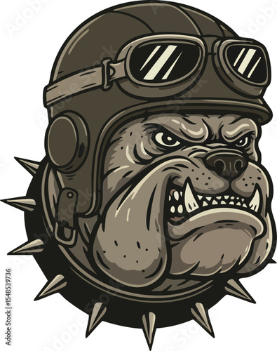 Bulldog wearing vintage aviator helmet and goggles aggressive expression mascot vector illustration 