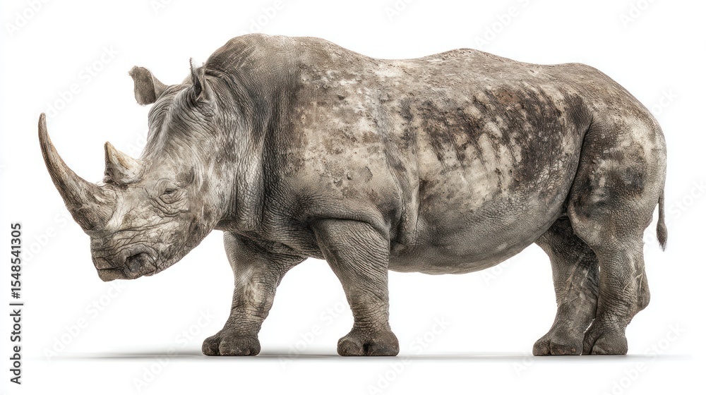 Obraz premium Side view of a large rhinoceros against a plain white background