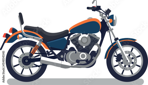 Classic motorcycle vehicle illustration with orange and blue colors side view vector 