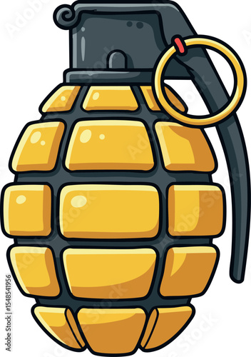 Hand grenade illustration with yellow body and black handle vector design 