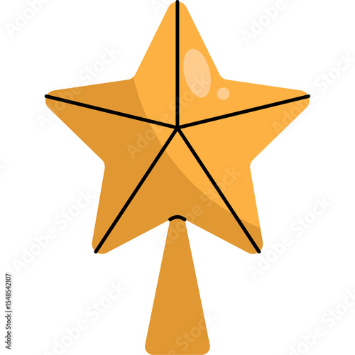 Golden Christmas Star Flat Vector Illustration