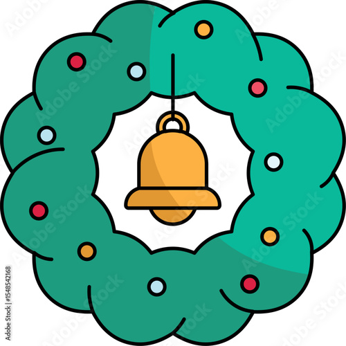 Flat Christmas Wreath Holiday Decoration Vector