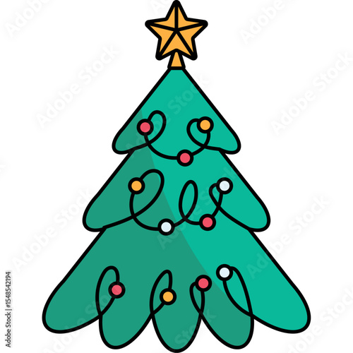 Flat Style Christmas Tree Vector Illustration