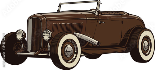 Vintage classic brown convertible car illustration with whitewall tires and retro design vector 