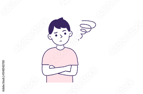 腕組みをして悩む男性