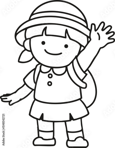 반갑게 인사하는 모자쓴 소녀
Greeting girl line drawing for coloring
