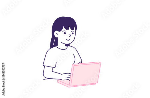 パソコンに向かう女性のイラスト