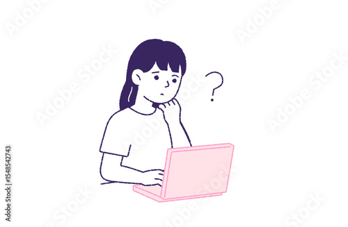 疑問を感じてパソコンで調べる女性