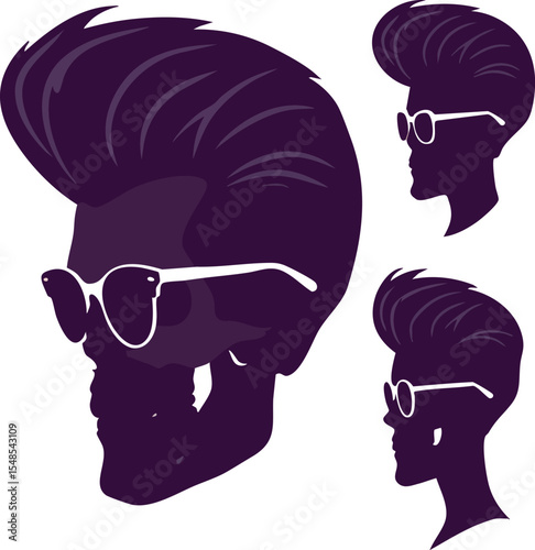 Male silhouette with pompadour hairstyle and sunglasses vector illustration set 